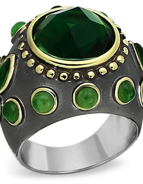 Load image into Gallery viewer, LOA881 - Reverse Two-Tone Brass Ring with Synthetic Synthetic Glass in Emerald
