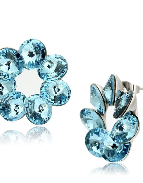 Load image into Gallery viewer, TK1044 - High polished (no plating) Stainless Steel Earrings with Top Grade Crystal in Sea Blue

