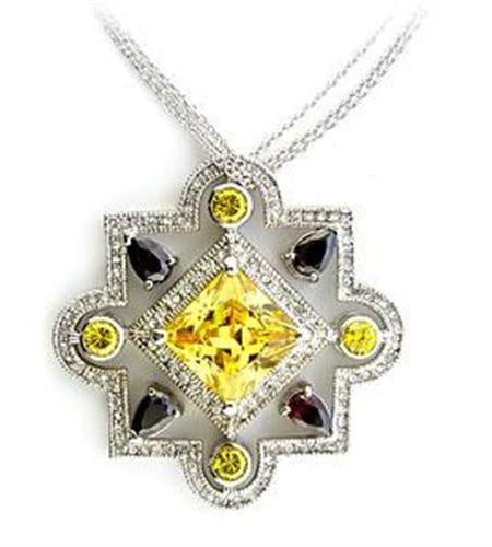 LOA557 - Rhodium 925 Sterling Silver Necklace with AAA Grade CZ in Multi Color