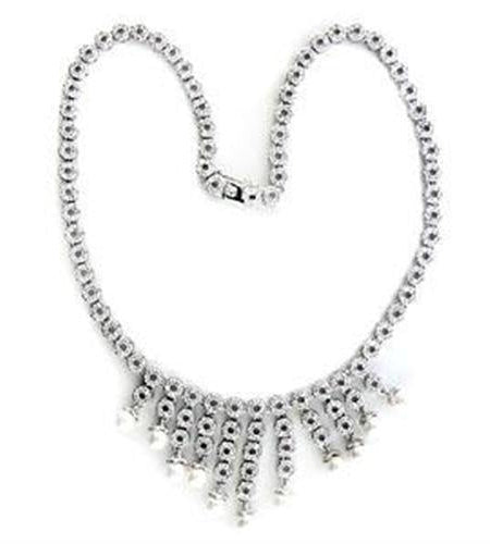 LOA559 - Rhodium 925 Sterling Silver Necklace with Synthetic Pearl in White