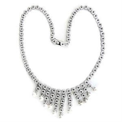 Load image into Gallery viewer, LOA559 - Rhodium 925 Sterling Silver Necklace with Synthetic Pearl in White
