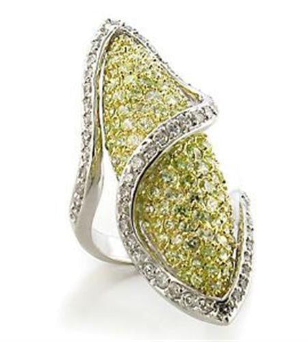 LOA579 - Gold+Rhodium Brass Ring with AAA Grade CZ in Apple Green color