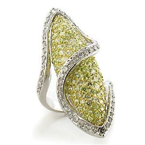 Load image into Gallery viewer, LOA579 - Gold+Rhodium Brass Ring with AAA Grade CZ in Apple Green color
