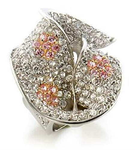 LOA583 - Gold+Rhodium Brass Ring with AAA Grade CZ in Rose