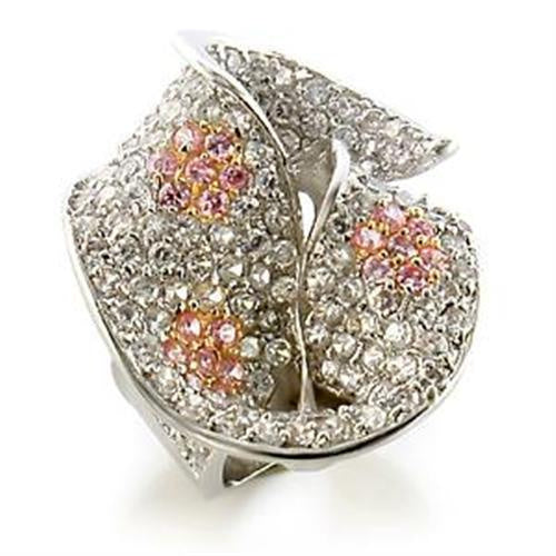 Load image into Gallery viewer, LOA583 - Gold+Rhodium Brass Ring with AAA Grade CZ in Rose
