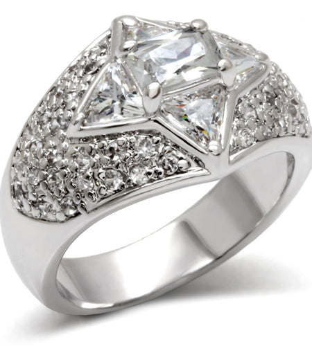 LOA477 - High-Polished 925 Sterling Silver Ring with AAA Grade CZ in Clear