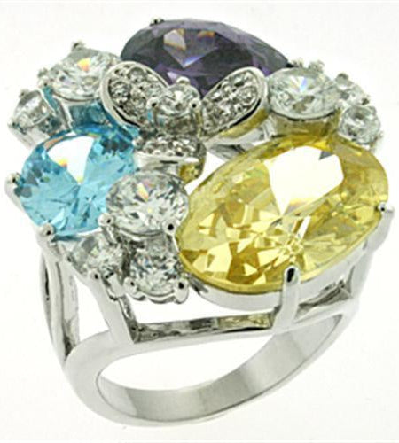 LOA606 - Rhodium Brass Ring with AAA Grade CZ in Multi Color