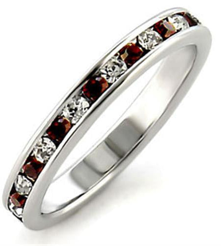 LOA508 - High-Polished 925 Sterling Silver Ring with Top Grade Crystal in Garnet