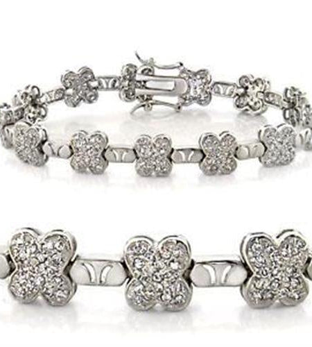 LOA545 - Rhodium Brass Bracelet with AAA Grade CZ in Clear