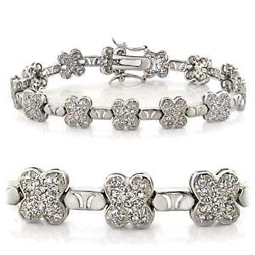 Load image into Gallery viewer, LOA545 - Rhodium Brass Bracelet with AAA Grade CZ in Clear
