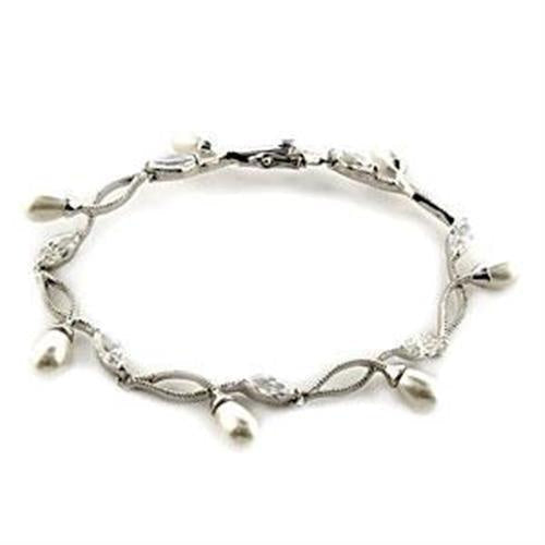 Load image into Gallery viewer, LOA542 - Rhodium 925 Sterling Silver Bracelet with Synthetic Pearl in White
