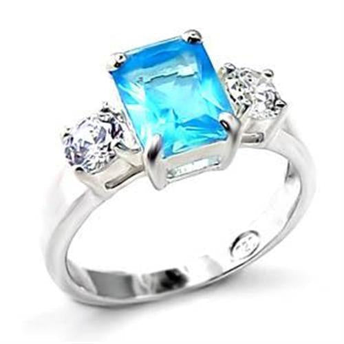 Load image into Gallery viewer, LOA457 - High-Polished 925 Sterling Silver Ring with Synthetic Spinel in Sea Blue
