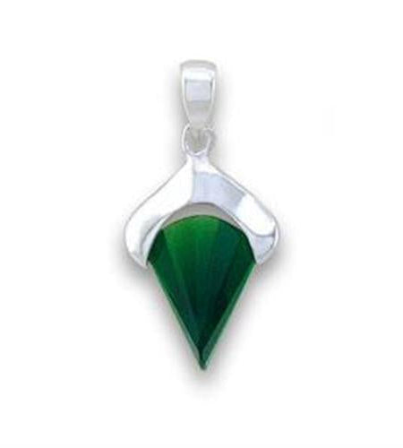 LOA564 - Silver 925 Sterling Silver Pendant with Synthetic Synthetic Glass in Emerald