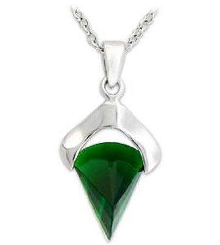 LOA566 - Silver 925 Sterling Silver Pendant with Synthetic Synthetic Glass in Emerald