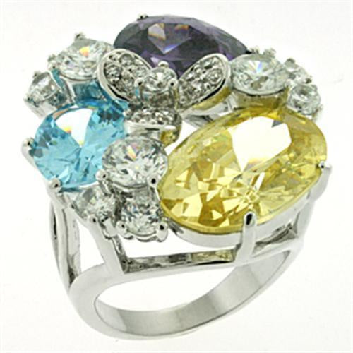 Load image into Gallery viewer, LOA606 - Rhodium Brass Ring with AAA Grade CZ in Multi Color

