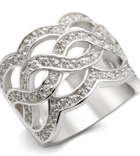 LOA553 - Rhodium 925 Sterling Silver Ring with AAA Grade CZ in Clear