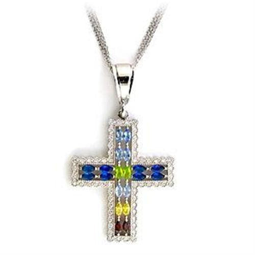 Load image into Gallery viewer, LOA556 - Rhodium 925 Sterling Silver Necklace with AAA Grade CZ in Multi Color
