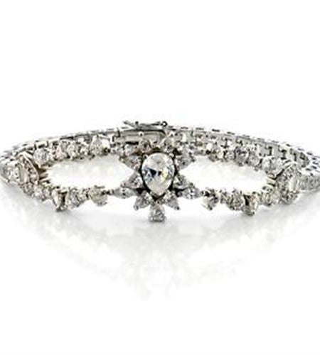 LOA547 - Rhodium Brass Bracelet with AAA Grade CZ in Clear