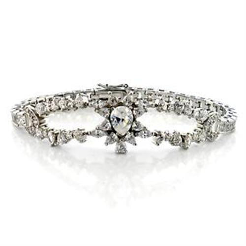 Load image into Gallery viewer, LOA547 - Rhodium Brass Bracelet with AAA Grade CZ in Clear
