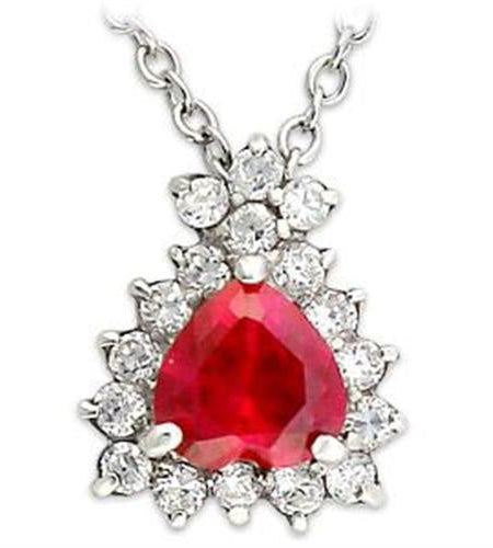 LOA636 - High-Polished 925 Sterling Silver Chain Pendant with Synthetic Corundum in Ruby