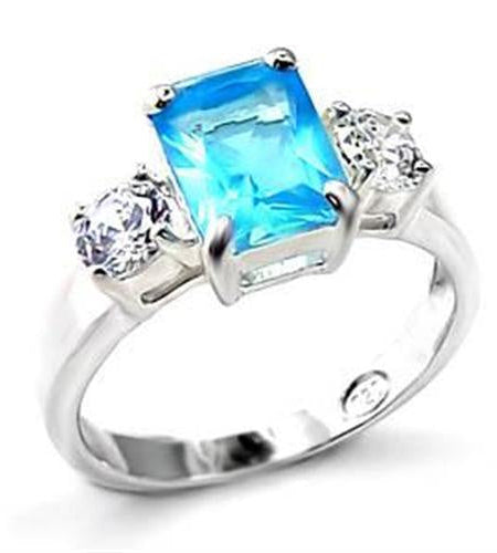 LOA457 - High-Polished 925 Sterling Silver Ring with Synthetic Spinel in Sea Blue