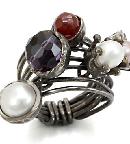 LOA599 - Antique Tone Brass Ring with Assorted in Multi Color