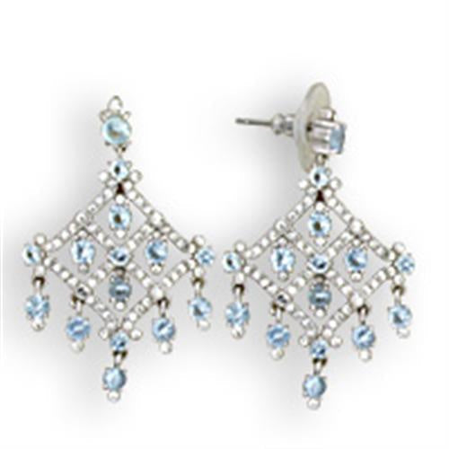 Load image into Gallery viewer, S35801 - Rhodium 925 Sterling Silver Earrings with Top Grade Crystal in Sea Blue
