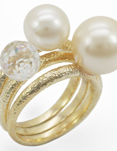 Load image into Gallery viewer, 1W054 - Gold Brass Ring with Synthetic Pearl in Citrine Yellow
