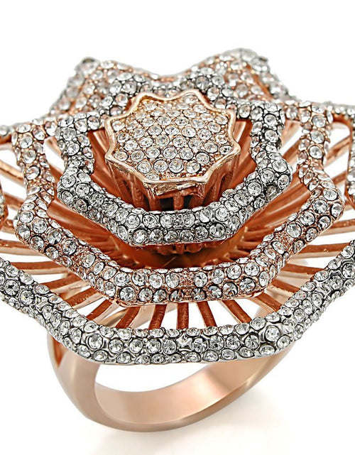Load image into Gallery viewer, 1W023 - Rose Gold + Rhodium Brass Ring with Top Grade Crystal in Clear
