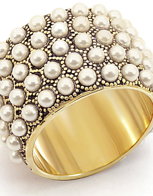 Load image into Gallery viewer, 1W057 - Gold Brass Ring with Synthetic Pearl in Citrine Yellow
