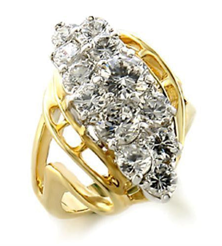 10520 - Gold+Rhodium Brass Ring with AAA Grade CZ in Clear