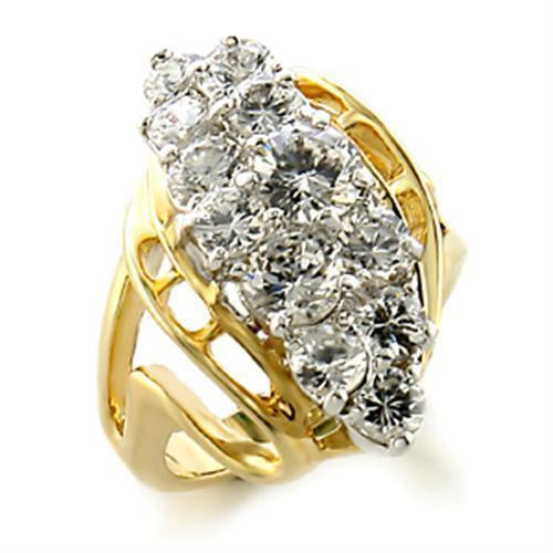 Load image into Gallery viewer, 10520 - Gold+Rhodium Brass Ring with AAA Grade CZ in Clear
