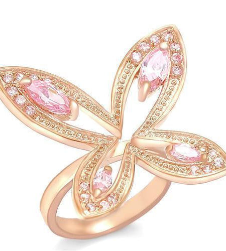 0W381 - Rose Gold Brass Ring with AAA Grade CZ in Rose
