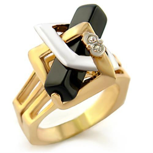 Load image into Gallery viewer, 10108 - Gold+Rhodium Brass Ring with Semi-Precious Onyx in Jet

