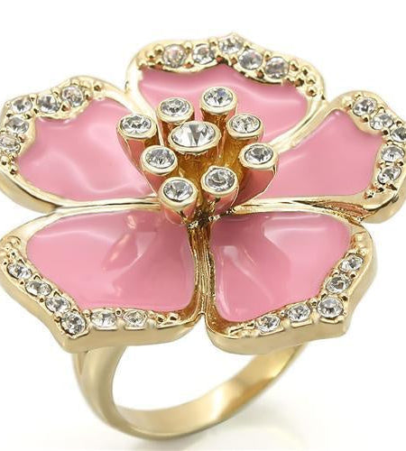 0W376 - Gold Brass Ring with Top Grade Crystal in Clear