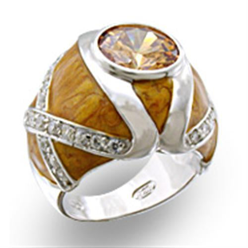 Load image into Gallery viewer, 37414 - High-Polished 925 Sterling Silver Ring with AAA Grade CZ in Champagne
