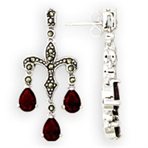 Load image into Gallery viewer, 36901 - Antique Tone 925 Sterling Silver Earrings with AAA Grade CZ in Garnet
