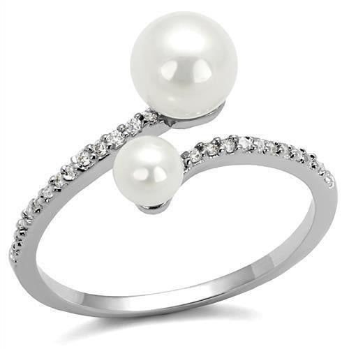 Load image into Gallery viewer, 3W1236 - Rhodium Brass Ring with Synthetic Pearl in White
