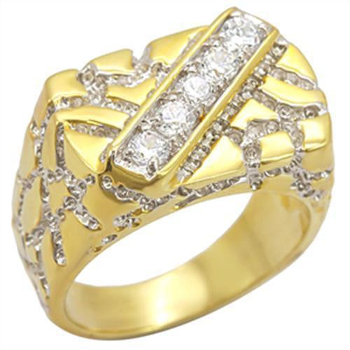Load image into Gallery viewer, 2W050 - Gold+Rhodium Brass Ring with AAA Grade CZ in Clear
