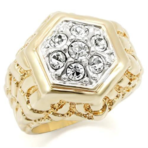 Load image into Gallery viewer, 2W037 - Gold+Rhodium Brass Ring with Top Grade Crystal in Clear
