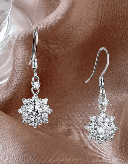 Load image into Gallery viewer, Rhodium Brass Earrings with AAA Grade CZ in Clear
