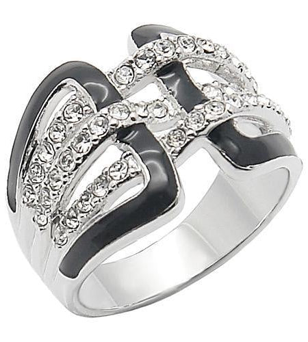0W258 - Rhodium Brass Ring with AAA Grade CZ in Clear