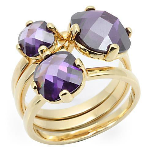 Load image into Gallery viewer, 0W259 - Gold Brass Ring with AAA Grade CZ in Amethyst

