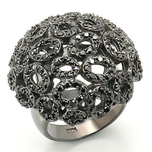 Load image into Gallery viewer, 0W278 - Ruthenium Brass Ring with AAA Grade CZ in Jet
