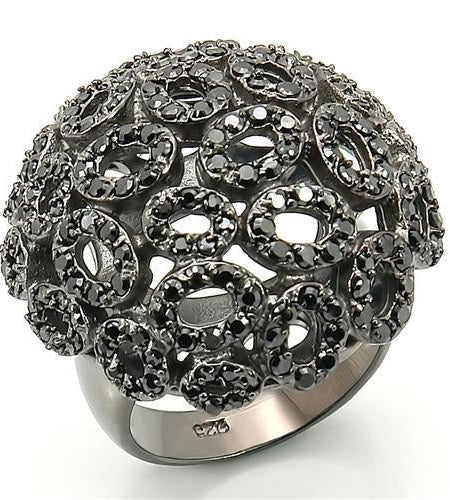 0W278 - Ruthenium Brass Ring with AAA Grade CZ in Jet