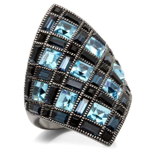 Load image into Gallery viewer, 0W235 - Ruthenium Brass Ring with Top Grade Crystal in Sea Blue
