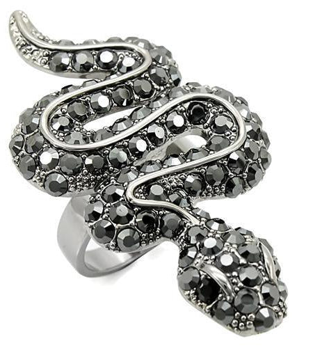 0W282 - Ruthenium Brass Ring with Top Grade Crystal in Jet
