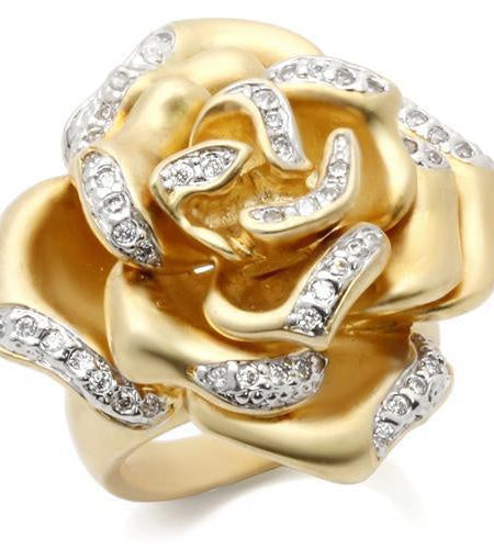 0W250 - Matte Gold & Rhodium Brass Ring with AAA Grade CZ in Clear