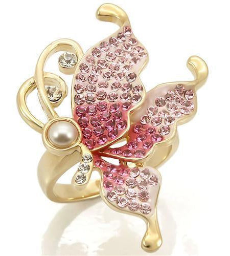 0W289 - Gold Brass Ring with Top Grade Crystal in Multi Color