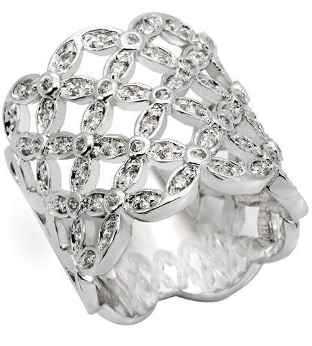 0W267 - Rhodium Brass Ring with AAA Grade CZ in Clear